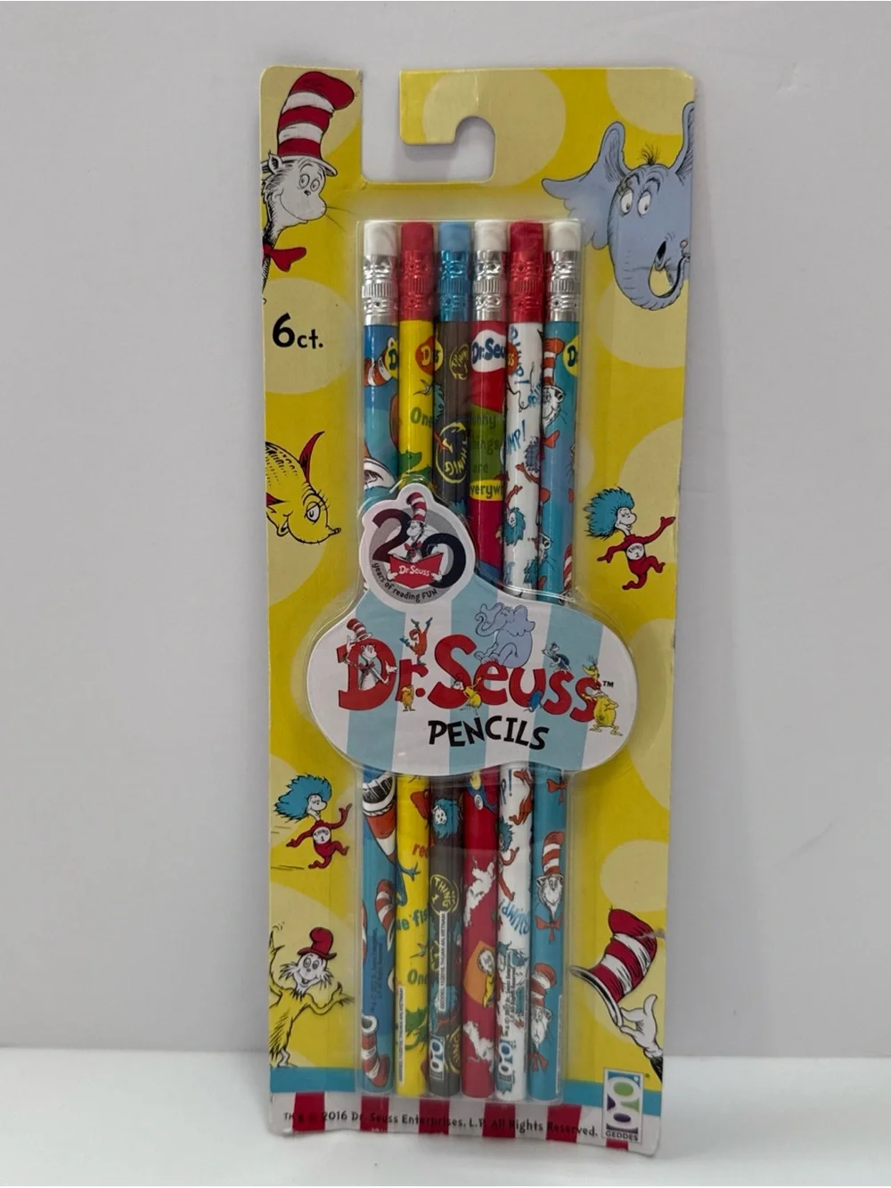 Dr. Seuss Pencils 6 Count Pack HB #2 Raymond Geddes 2016 sealed new